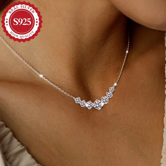 Jewelry - NIP - Sterling Silver Elegant Princess Cut Cubic Zirconia Pendant Necklace